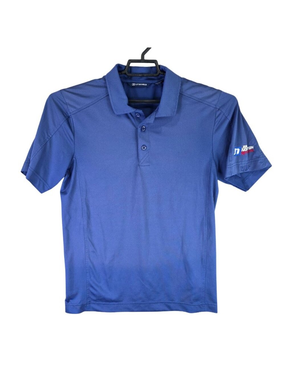 Mens Cutter & Buck Blue Polo Shirt Short Sleeve Toyota Logo Polyester Stretch S